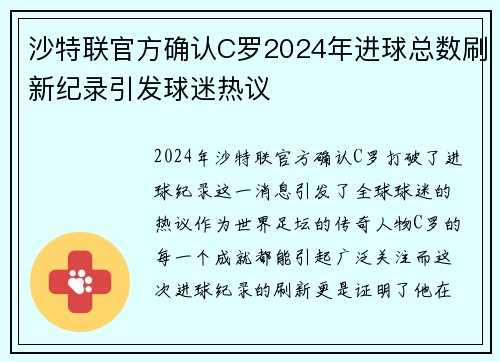 沙特联官方确认C罗2024年进球总数刷新纪录引发球迷热议